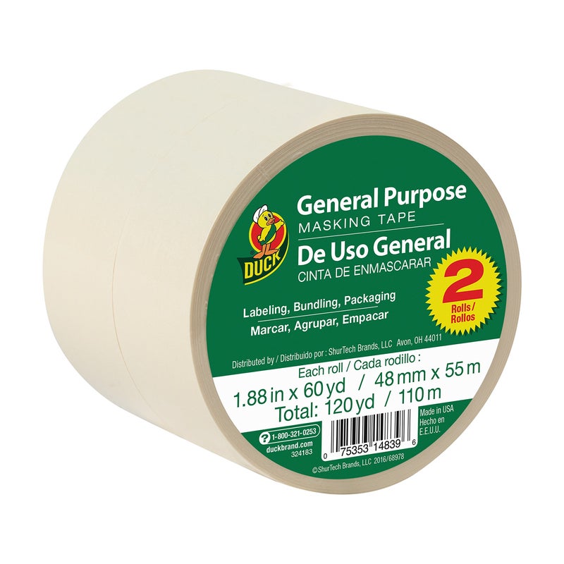 Duck Brand General Purpose Masking Tape - Beige, 1.88 in. x 60 yd., 2-Pack (241578) - Image 1