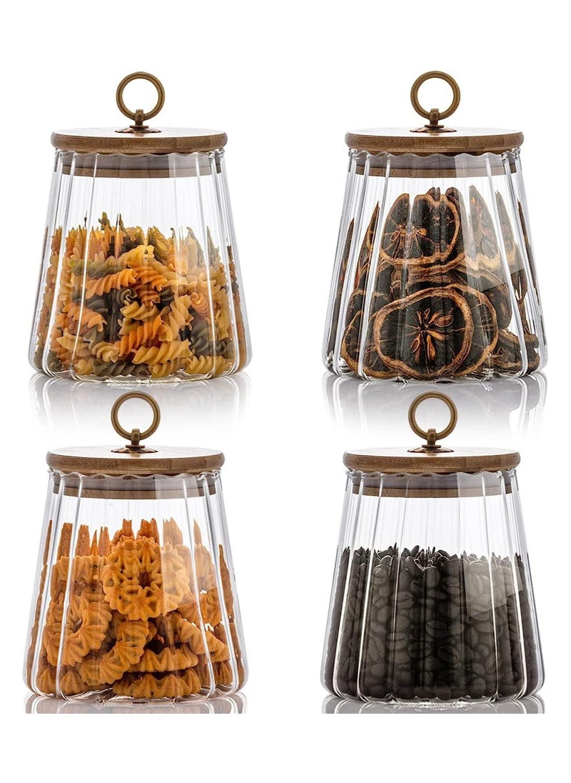 AUTOYSUR Airtight Glass Jars Set of 4,Glass Coffee Nuts Canister with Bamboo Lid,Petal Decorative Coffee Storage Container for Sugar,Loose Tea,Nuts,Candy,Spice Food,Moisture-proof & Leak proof (Taper)  - Image 1