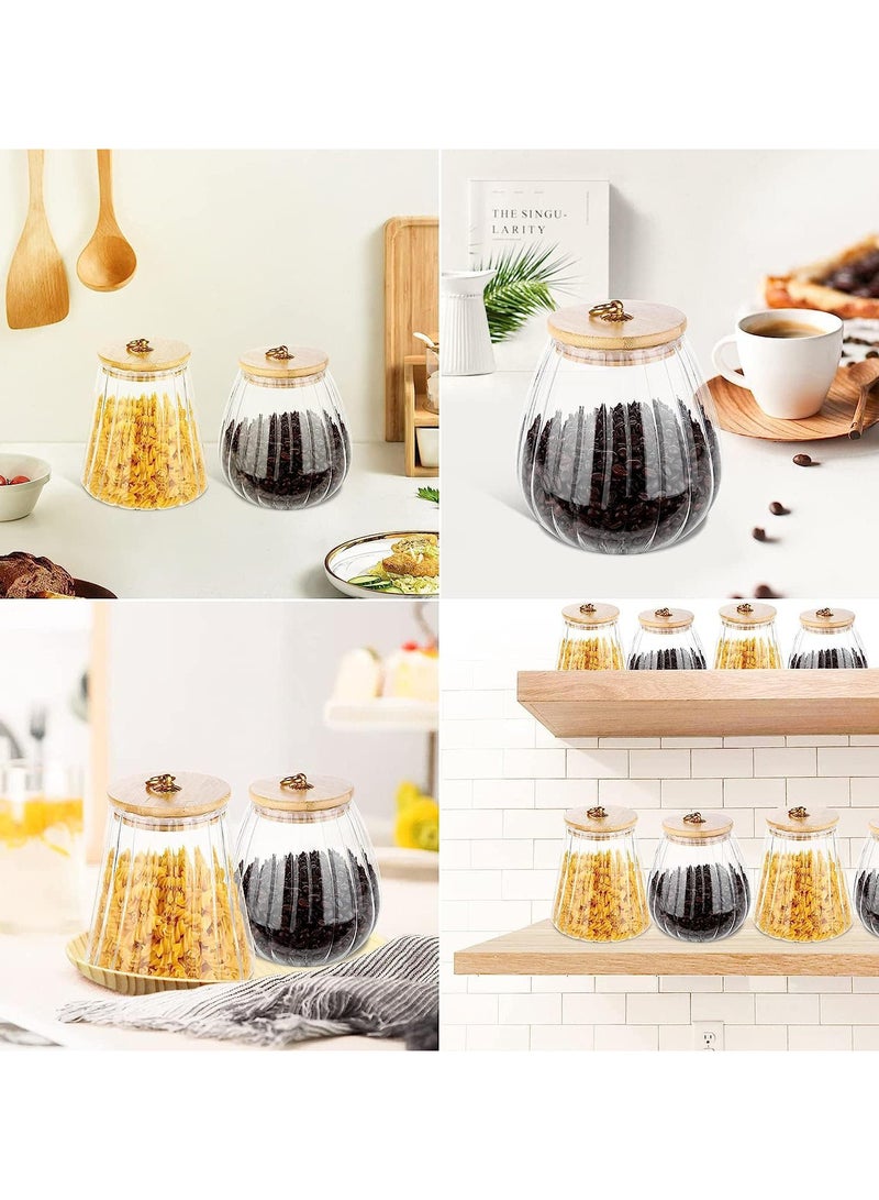 Airtight Glass Jars Set of 4,Glass Coffee Nuts Canister with Bamboo Lid,Petal Decorative Coffee Storage Container for Sugar,Loose Tea,Nuts,Candy,Spice Food,Moisture-proof & Leak proof (Taper)