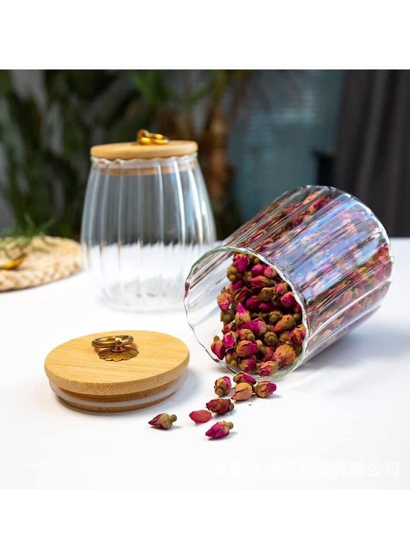 Airtight Glass Jars Set of 4,Glass Coffee Nuts Canister with Bamboo Lid,Petal Decorative Coffee Storage Container for Sugar,Loose Tea,Nuts,Candy,Spice Food,Moisture-proof & Leak proof (Taper)