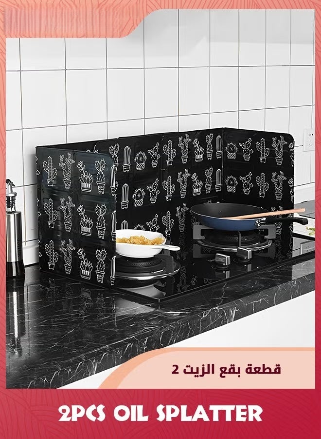 2 قطعة الدهون مقسمة الحرس,4 جانب الألومنيوم رقائق الغاز موقد زيت مقسمة الدرع,غير اللاصق زيت رذاذ عزل مجلس الزيت مقسمة,حرس موقد مجلس العزل الحراري للطبخ,أسود - Image 1