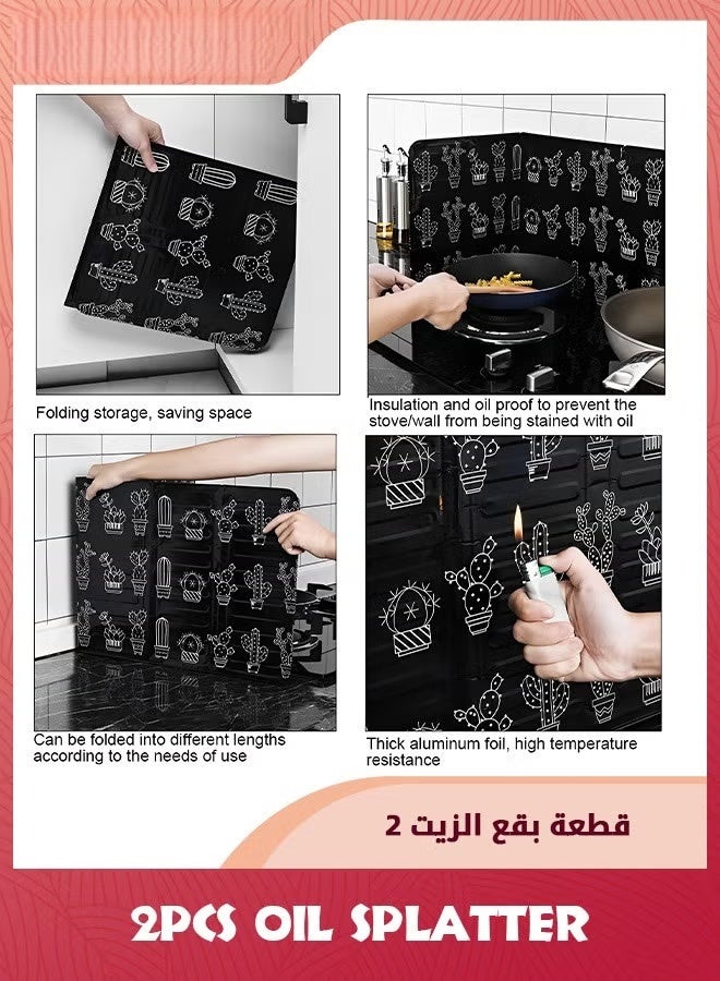 2 قطعة الدهون مقسمة الحرس,4 جانب الألومنيوم رقائق الغاز موقد زيت مقسمة الدرع,غير اللاصق زيت رذاذ عزل مجلس الزيت مقسمة,حرس موقد مجلس العزل الحراري للطبخ,أسود - Image 5