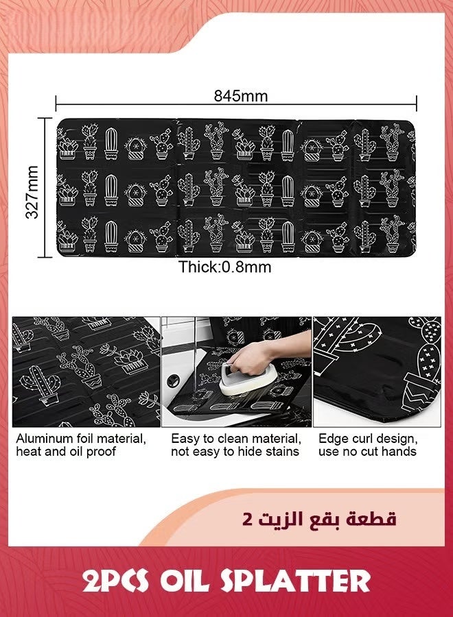 2 قطعة الدهون مقسمة الحرس,4 جانب الألومنيوم رقائق الغاز موقد زيت مقسمة الدرع,غير اللاصق زيت رذاذ عزل مجلس الزيت مقسمة,حرس موقد مجلس العزل الحراري للطبخ,أسود - Image 2