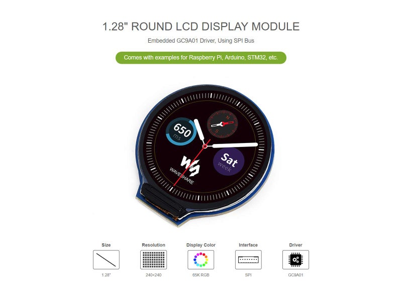 Waveshare وحدة عرض LCD دائرية بحجم 1.28 بوصة من Waveshare، 65 ألف لون RGB، دقة 240×240 مع واجهة SPI، مزود بسائق GC9A01، متوافقة مع Raspberry Pi 5/4B/3B/Zero/Zero W/Zero 2W/Pico/Pico W/Pico WH - Image 3