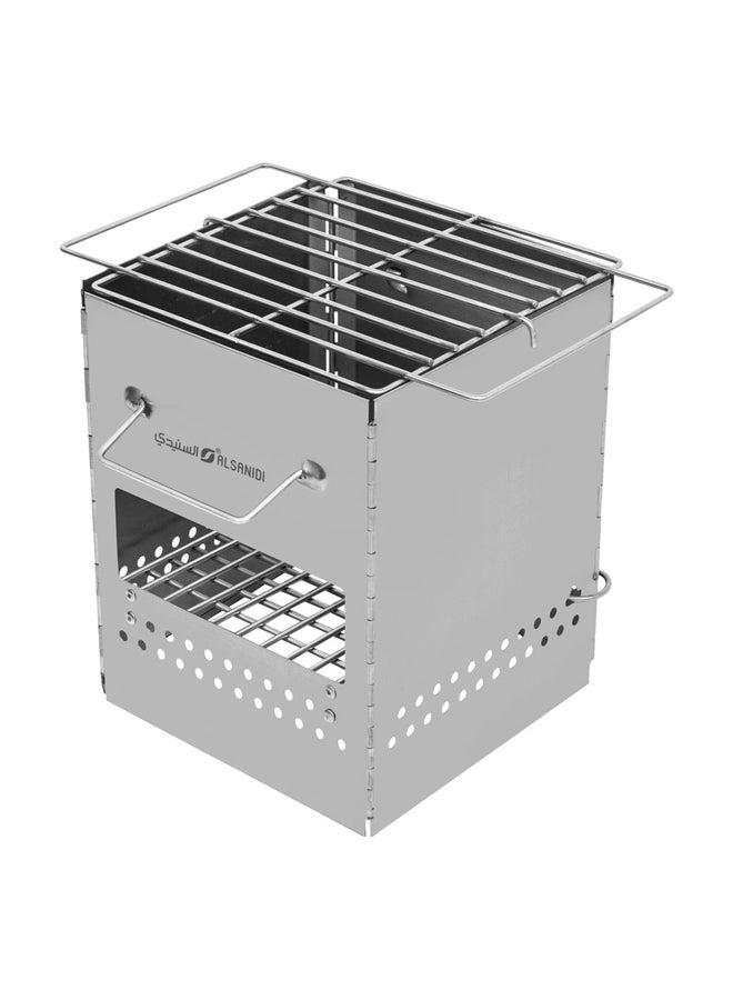 AL SANIDI مشعل فحم وحطب، موقد طهي شيف، فضي، الحجم 30*30*35 سم - Image 1