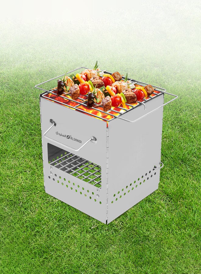 AL SANIDI مشعل فحم وحطب، موقد طهي شيف، فضي، الحجم 30*30*35 سم - Image 2