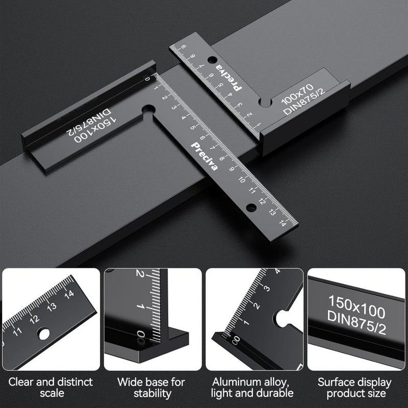Black Locking Angle Set 90 Degree Carpenter Square Ruler 100x70mm 150x100mm - Image 3