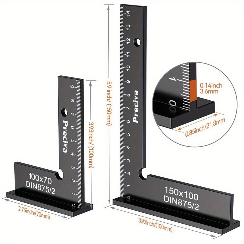 Black Locking Angle Set 90 Degree Carpenter Square Ruler 100x70mm 150x100mm - Image 2
