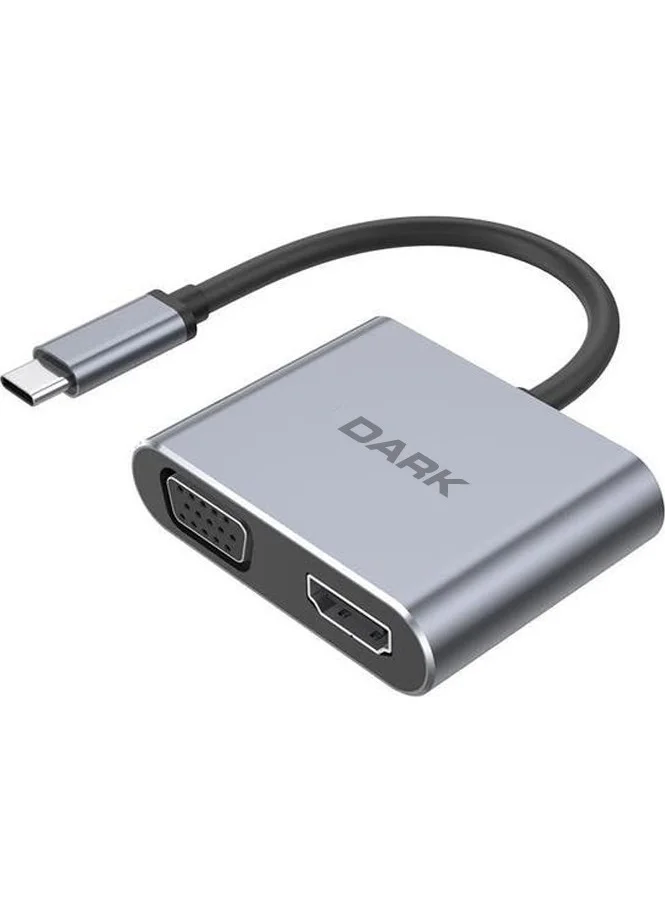 Dark USB 3.1 Type-C - VGA / HDMI Display Extended MST HUB (DK AC U31XMST)