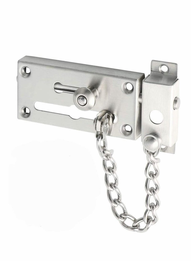 Slide Bolt Latch Gate Latches Safety Door Lock with Anti-Theft Chain and Spring Heavy Duty Stainless Steel Brushed Nickel Finish Slide Bolt Latch Gate Latches Safety Door Lock - Image 1