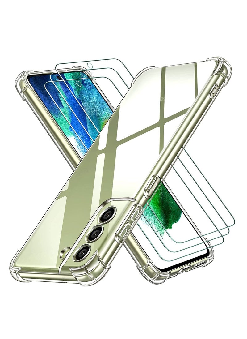 Raxoom Case for Samsung Galaxy S21 FE 5G with Tempered Glass Screen Protector 3 Pack, [Not for S21] [Anti-Yellowing] Silicone Transparent Soft TPU Shockproof Protective Cover Clear 6.4'' 2022 (S21 FE) - Image 1