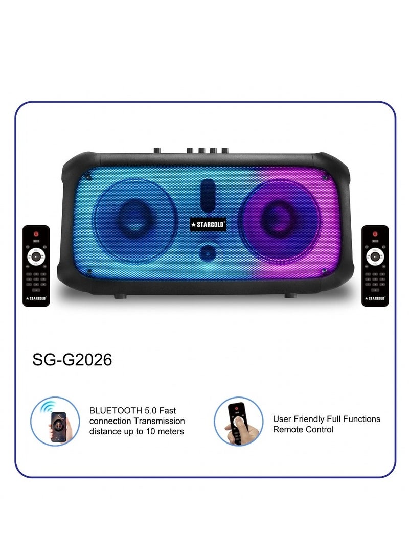 Multimedia Stereo 2.0 Channel Speaker 40W Remote Control Via BT, USB, SD/MMC, SG-G2026