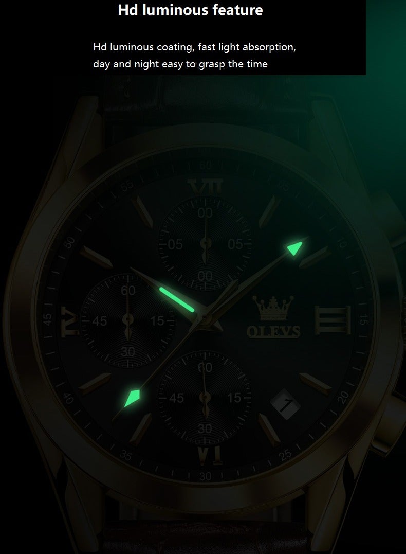 OLEVS Watch for Men pu leather Strap Chronograph Luxury Multifunction Dial Luminous Waterproof Calendar Moon Phase Analog Quartz Sports Wrist Watches - Image 5