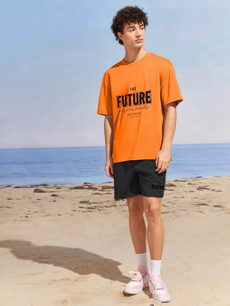 DogFish Lover Couple Combination T-Shirt-Shorts Futurw Printed Oversize Orange