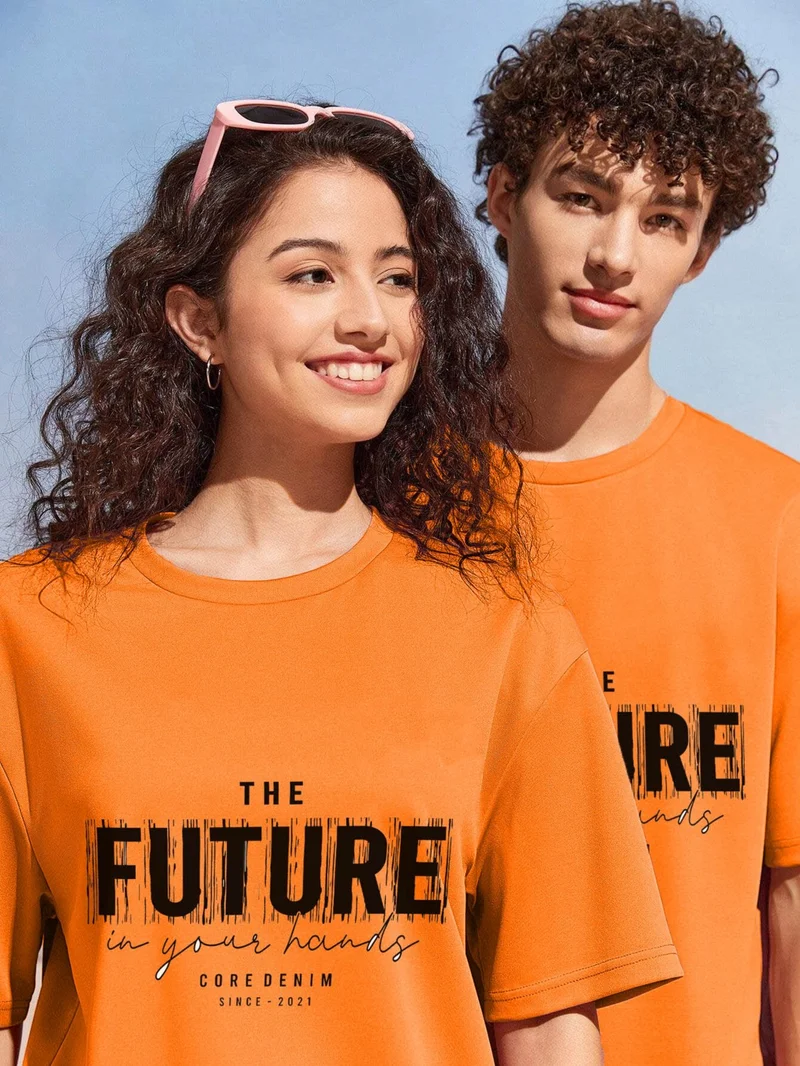 DogFish Lover Couple Combination T-Shirt-Shorts Futurw Printed Oversize Orange