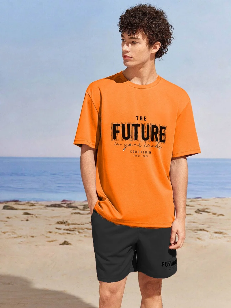DogFish Lover Couple Combination T-Shirt-Shorts Futurw Printed Oversize Orange