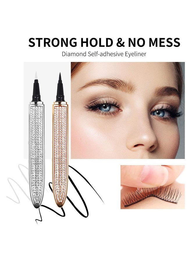 Generic 2PCS Eyelash Glue Pen, Lash Glue Pen Upgraded Self adhesive Eyeliner Pencil, No Glue No Magnetic Liquid Eyeliner Pen, Eye Liner for Eye Makeup and Wear Normal False Eyelashes, BlackClear  - Image 3