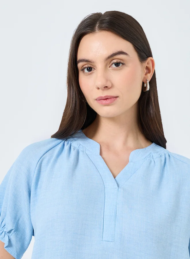 تايك تو بلوزة سادة بأكمام منفوخة