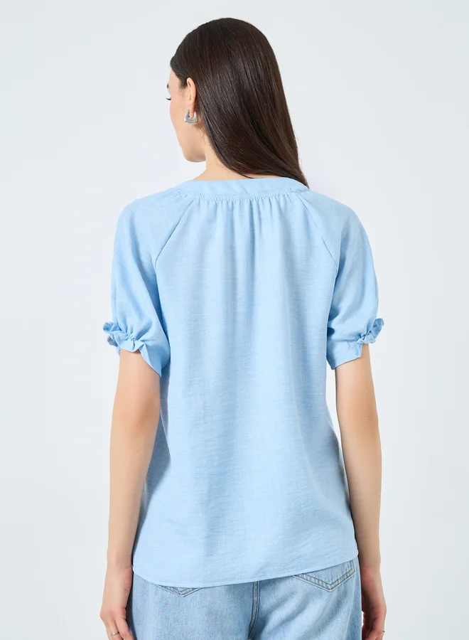 تايك تو بلوزة سادة بأكمام منفوخة