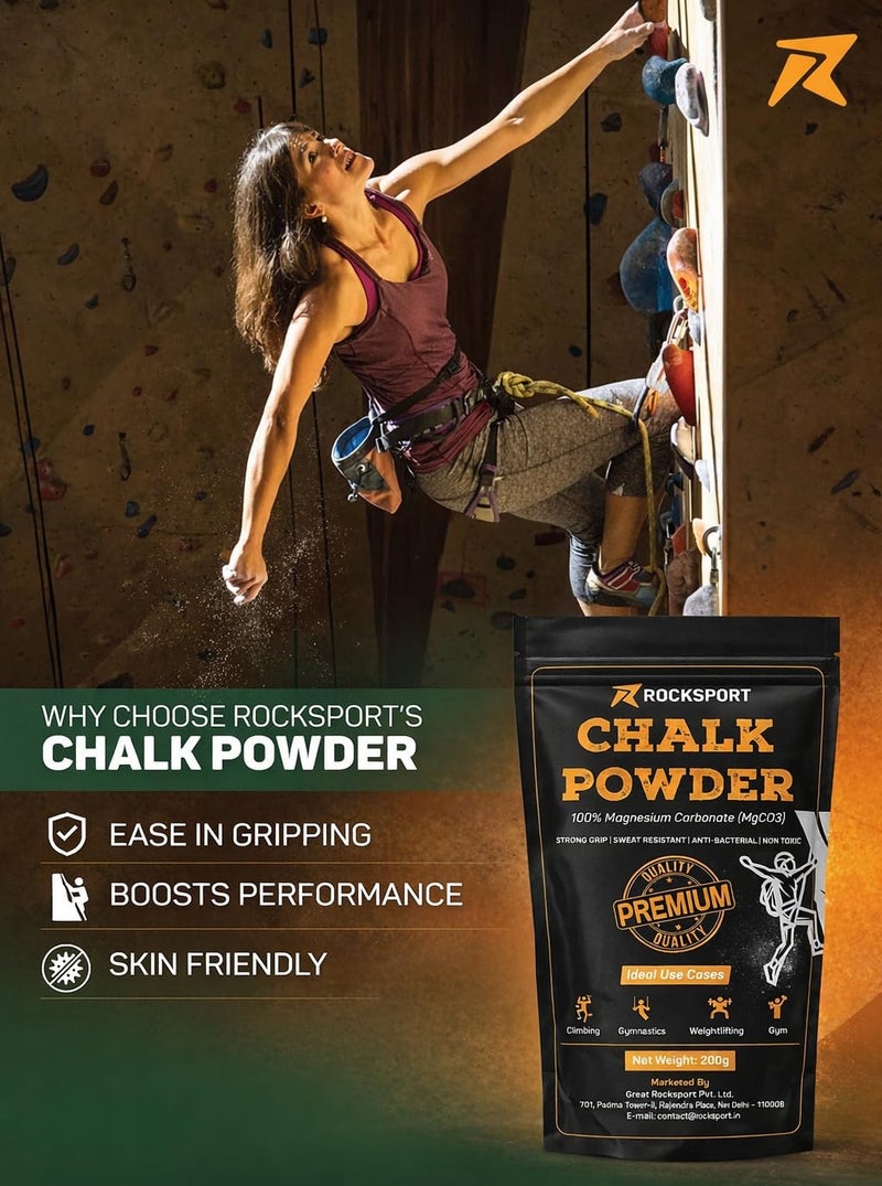 Rocksport Chalk Powder with Long Lasting Grip for Gym & Bodybuilding Exercises, Rock Climbing, Weightlifting I Pure Magnesium Carbonate Powder for Better Grip & Overall Performance (400 Grams) - Image 5