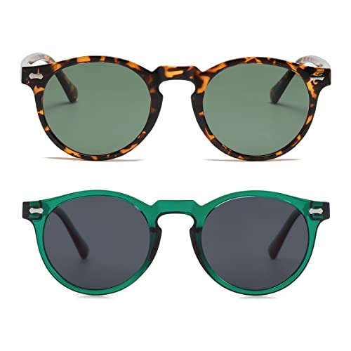 Gleyemor Vintage Polarized Sunglasses for Men UV400 Protection Retro Round Sunglasses (Tortoise Frame/Green Lens + Green Frame/Grey Lens) - Image 2