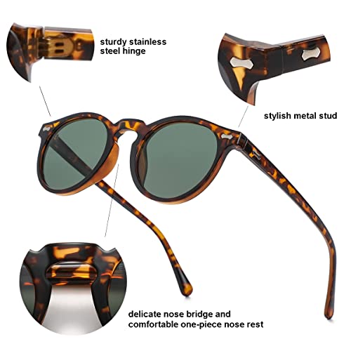 Gleyemor Vintage Polarized Sunglasses for Men UV400 Protection Retro Round Sunglasses (Tortoise Frame/Green Lens + Green Frame/Grey Lens) - Image 4