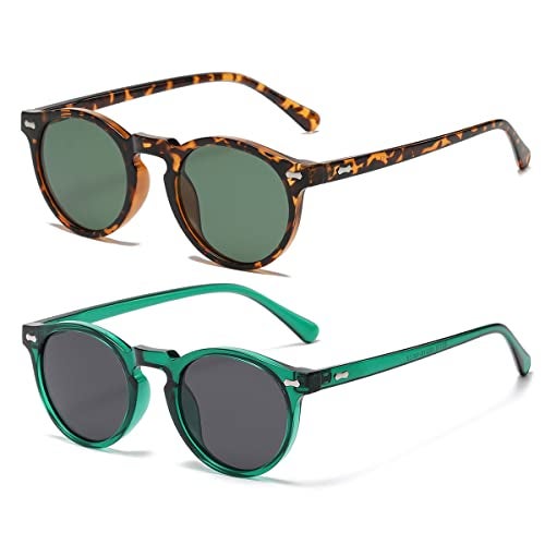 Gleyemor Vintage Polarized Sunglasses for Men UV400 Protection Retro Round Sunglasses (Tortoise Frame/Green Lens + Green Frame/Grey Lens) - Image 1