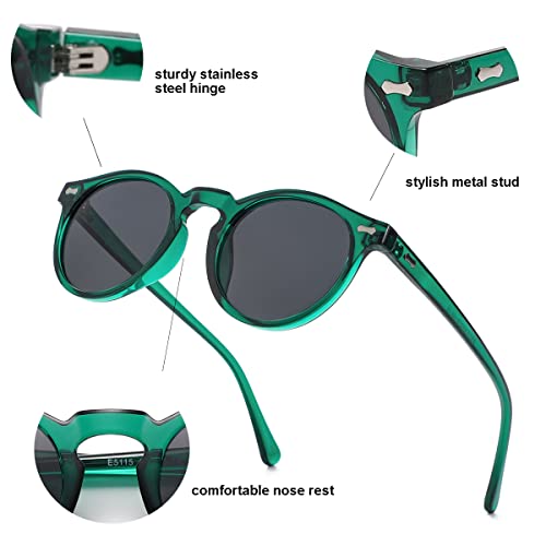 Gleyemor Vintage Polarized Sunglasses for Men UV400 Protection Retro Round Sunglasses (Tortoise Frame/Green Lens + Green Frame/Grey Lens) - Image 5