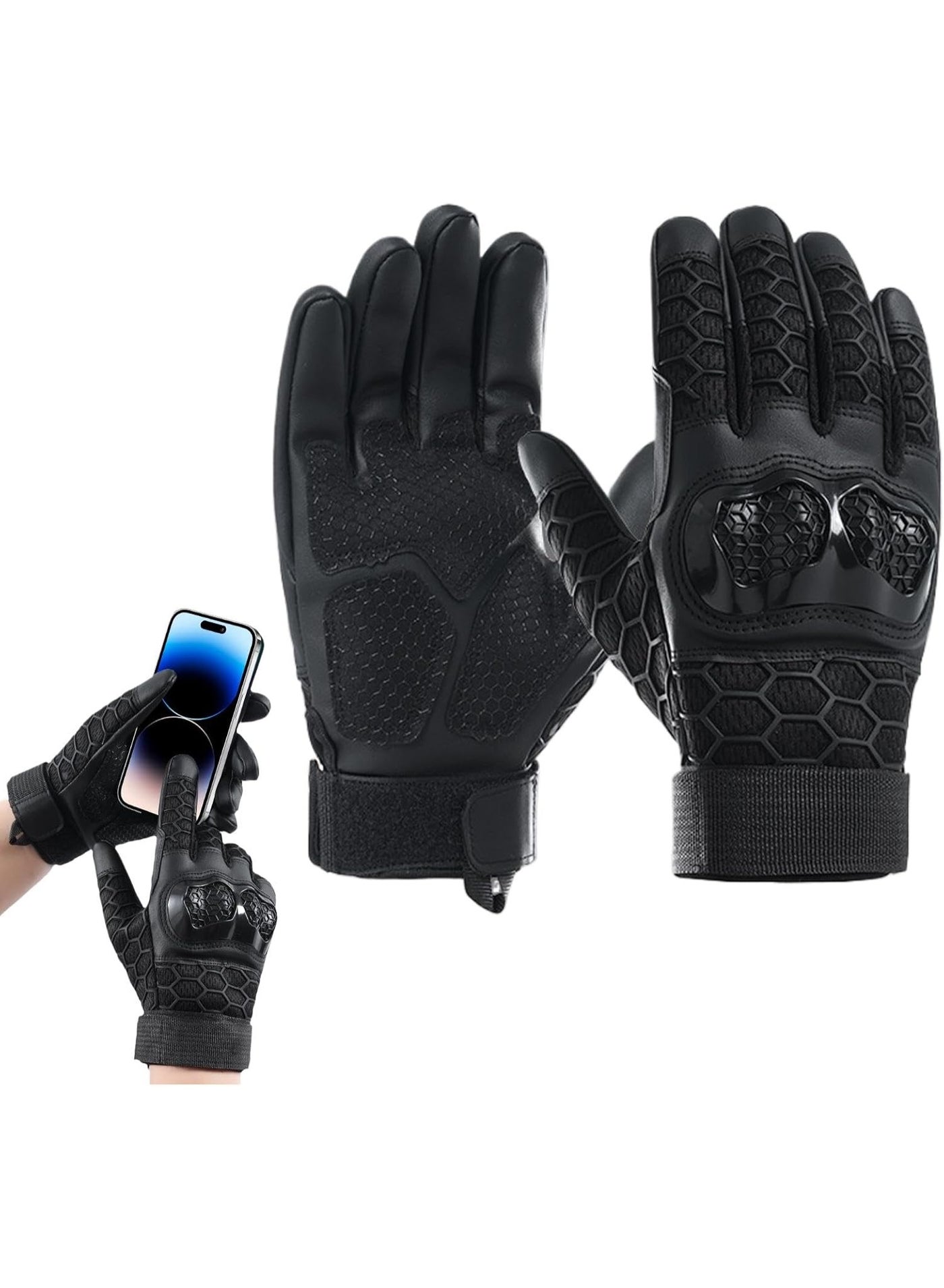 Men's Motorcycle Riding Gloves, Outdoor Hunting Touchscreen Gloves, Full-Finger Bicycle Gloves for BMX ATV Riding, Road Racing, Cycling, Rock Climbing, Off-Road, Anti-Slip