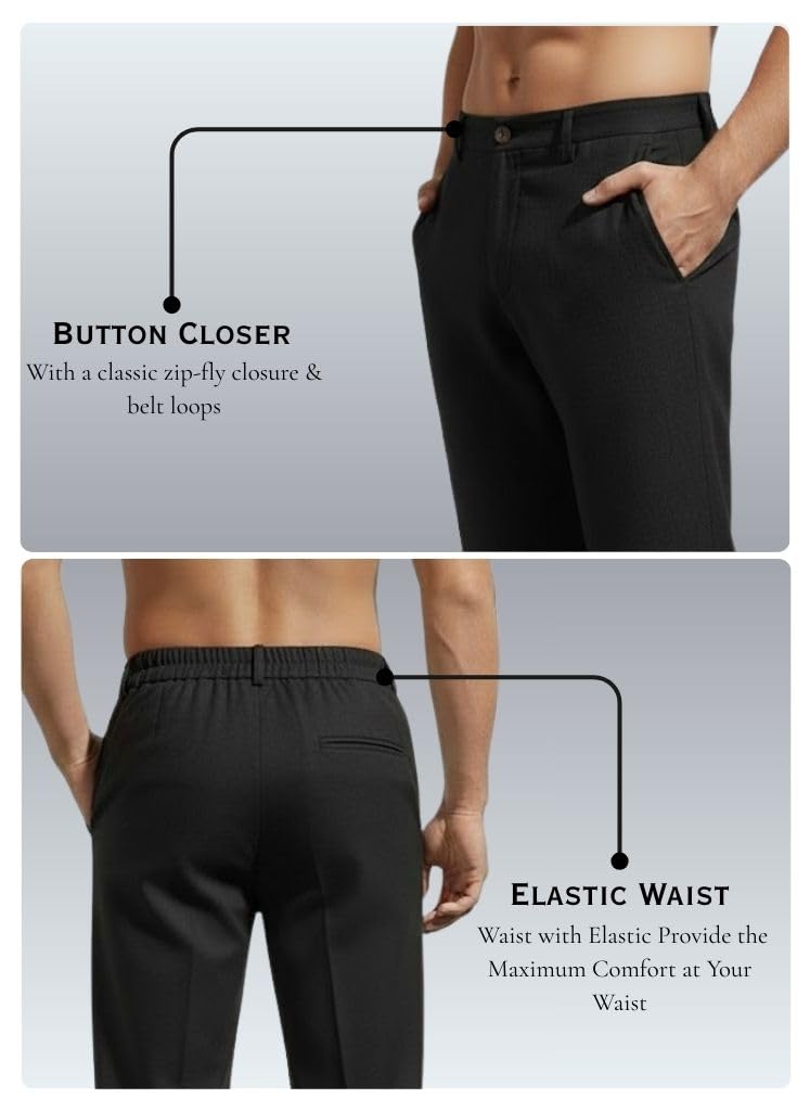 SMOWKLY Casual Trousers for Men |Men’s Regular Fit Straight Pants |Comfortable Stylish Trousers for Men |Soft Fabric Chinos for Everyday Wear, Travel & Office |Linen Cotton Bottom Wear(1692_BK_38) - Image 4