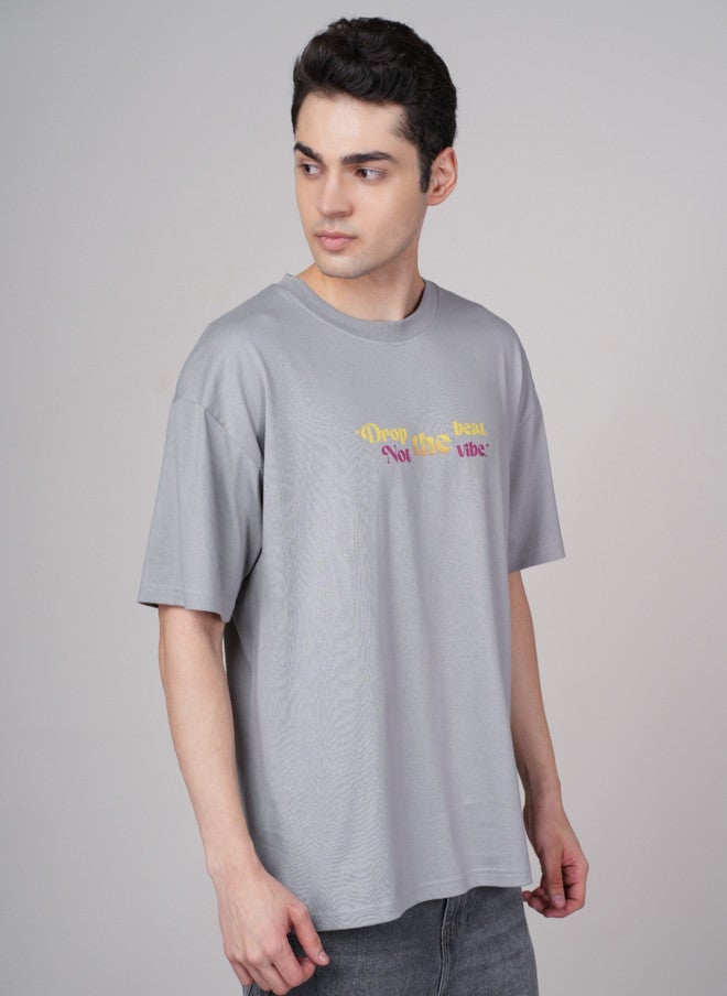 OUTLAWS Typography Printed Round Neck Cotton Oversized T-shirt - Image 4