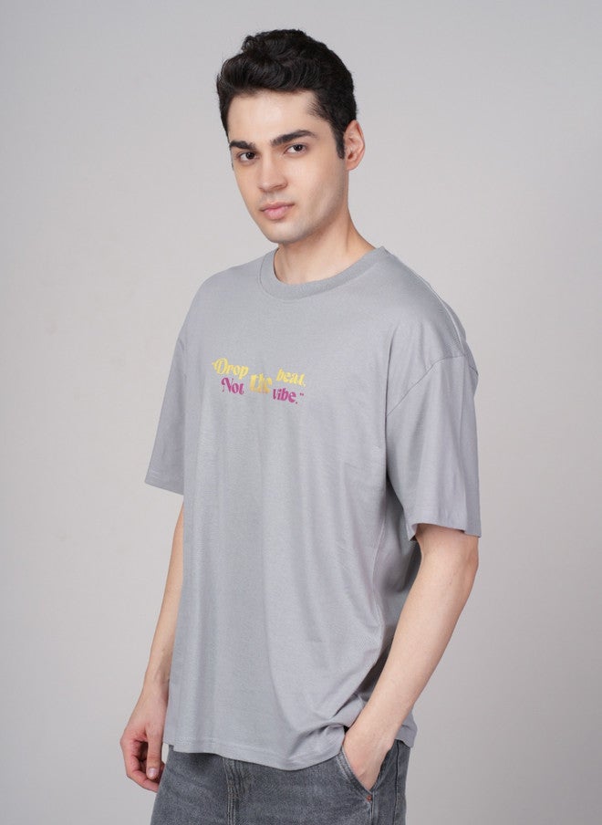 OUTLAWS Typography Printed Round Neck Cotton Oversized T-shirt - Image 3