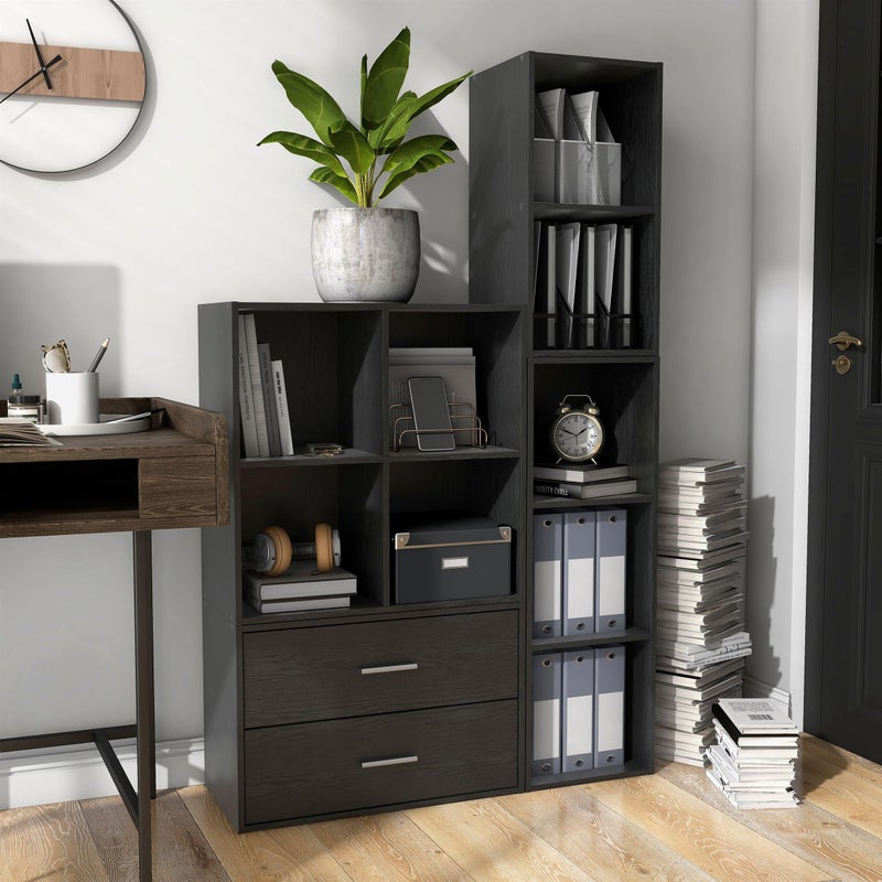 Homes: Inside + Out Apexa 4-Cube Storage Organizer Shelves, Stackable Wood Bookcase Fits Cubby Bins for Organization, Dorm Teen Room Decor & Home Office, Black - Image 5