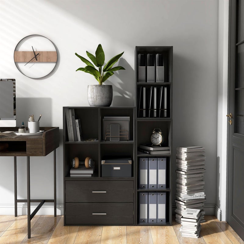Homes: Inside + Out Apexa 4-Cube Storage Organizer Shelves, Stackable Wood Bookcase Fits Cubby Bins for Organization, Dorm Teen Room Decor & Home Office, Black - Image 4