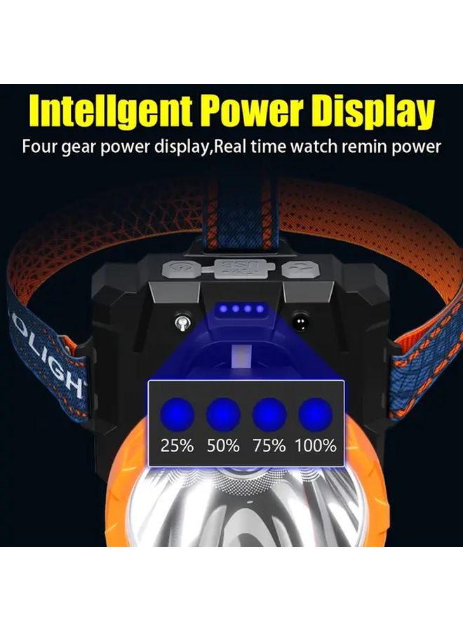 1pc Multi Functional Headlamp USB Battery 90 Degree Rotatable Long Range Auto On Off Hands Free - Image 5