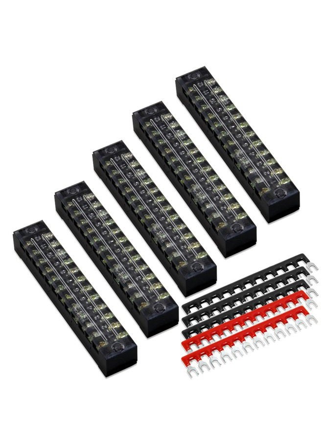 MILAPEAK 10 قطع (5 مجموعات) 12 موضع صف مزدوج 600 فولت 15 أمبير كتل طرفية لولبية مع غطاء + 400 فولت 15 أمبير 12 موضع حواجز طرفية معزولة مسبقًا (أسود وأحمر) - Image 1