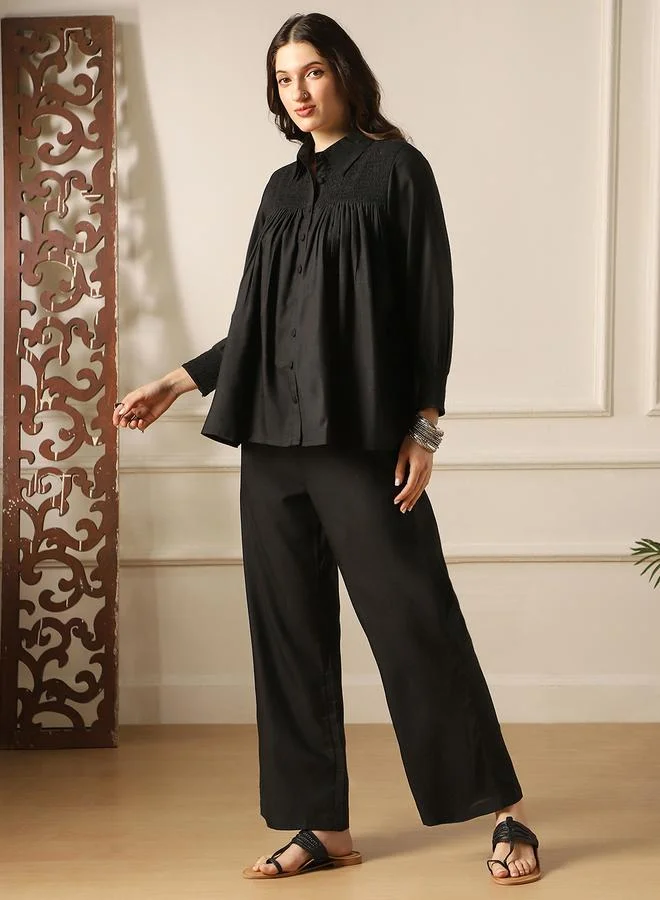 جلو باص طقم منسق من قميص سادة مع بنطال