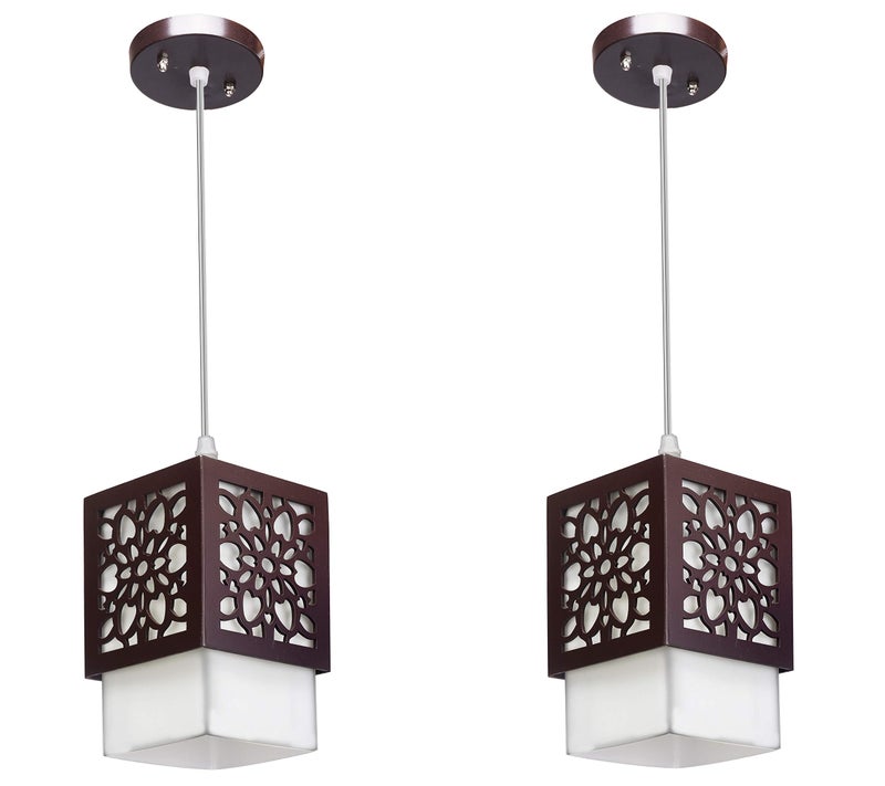 WHITERAY Wooden Sqaure Hanging Lights for Living Room/Pendant Lights for Ceiling for Home Decoration/Bedroom/Living Room/Kitchen/Restaurent/Bars/Malls (Star SL (Pack of 2)) - Image 4