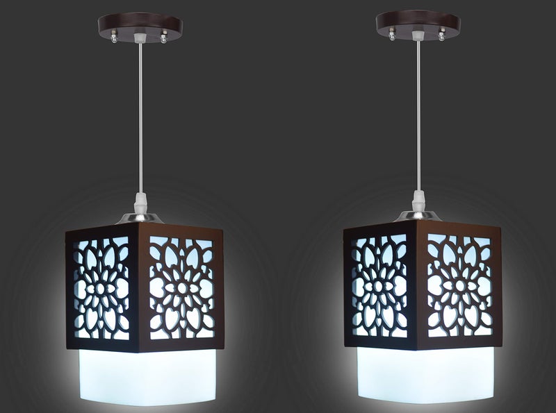 WHITERAY Wooden Sqaure Hanging Lights for Living Room/Pendant Lights for Ceiling for Home Decoration/Bedroom/Living Room/Kitchen/Restaurent/Bars/Malls (Star SL (Pack of 2)) - Image 3