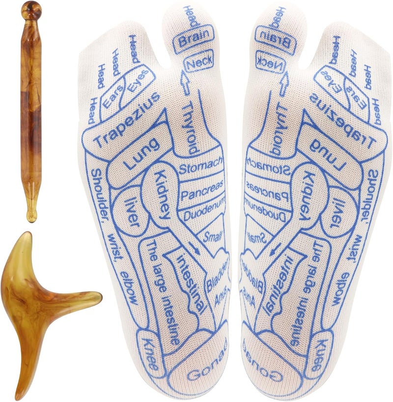 PEUTIER Foot Massage Socks with 2 Trigger Point Massage Tool Pressure Point Socks Set Toe Separate FingerPressing Charts Socks for Uncomfortable Feet Women - Image 1