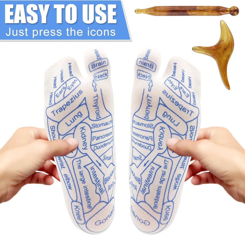 PEUTIER Foot Massage Socks with 2 Trigger Point Massage Tool Pressure Point Socks Set Toe Separate FingerPressing Charts Socks for Uncomfortable Feet Women - Image 5