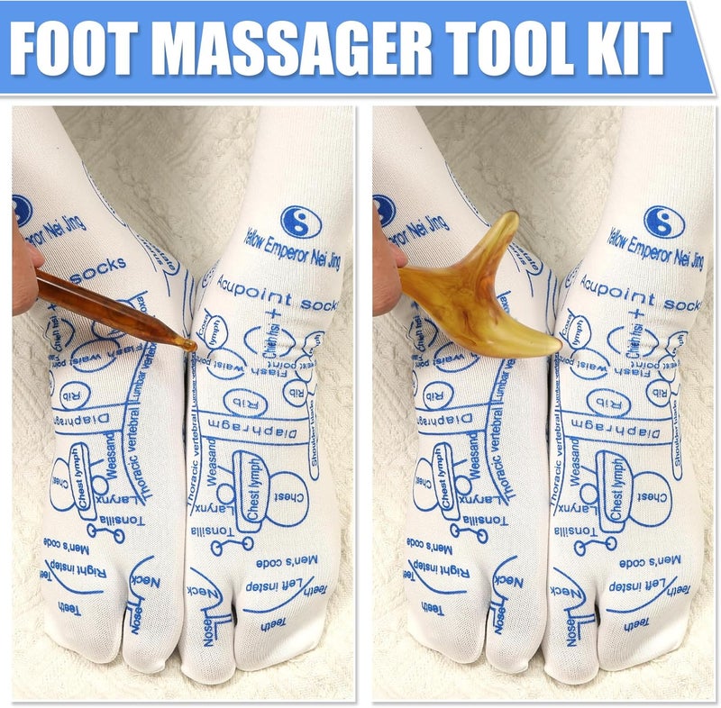 PEUTIER Foot Massage Socks with 2 Trigger Point Massage Tool Pressure Point Socks Set Toe Separate FingerPressing Charts Socks for Uncomfortable Feet Women - Image 3
