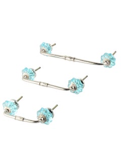 Indian-Shelf IndianShelf 1 Pack Glass Turquoise Drawer Pulls T Bar Vintage Kitchen Cabinet Handles Silver Hardware 4 Hole to Hole Dresser Door Handle BH80GFK39A  - Image 1
