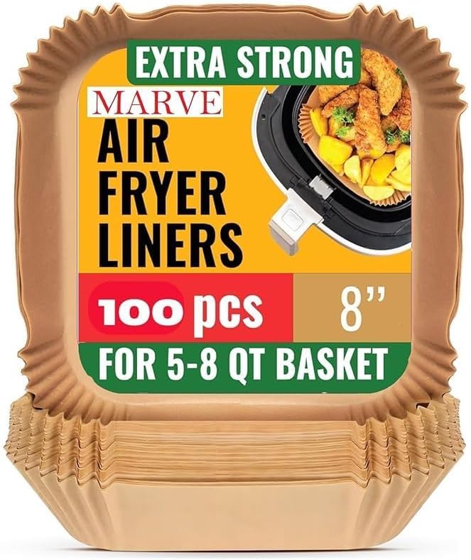 katbite Marve Air Fryer Paper Sheets, Disposable Paper Liner for Microwave, Oil-Proof Air Fryer Parchment Paper for Frying, Baking, Cooking, Roasting and Microwave (100 Pcs Square 8 INCH) - Image 1