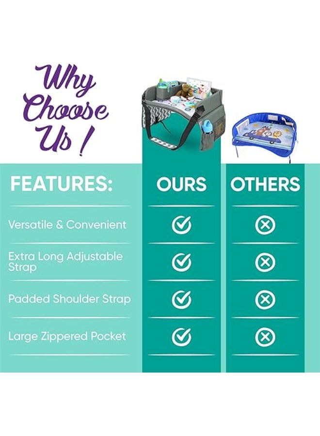 DUNISO Kids Travel Tray,Car Seat Tray for Kids Travel,Carseat Table For Kids Road Trip Activities with Storage Pockets & Dry Erase Board,Sturdy and Durable，for Kids Road Airplane Trip Activity - Image 5