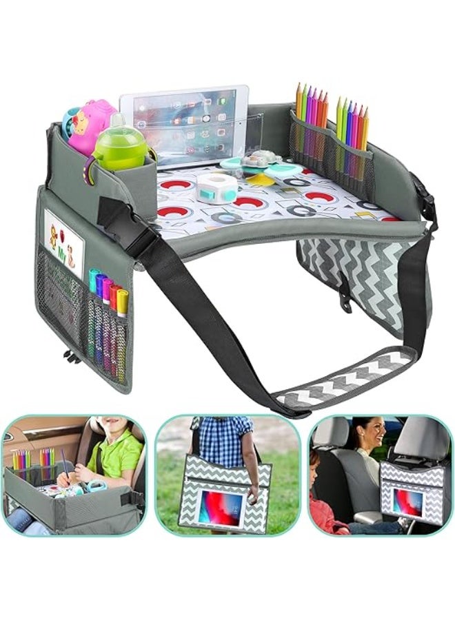 DUNISO Kids Travel Tray,Car Seat Tray for Kids Travel,Carseat Table For Kids Road Trip Activities with Storage Pockets & Dry Erase Board,Sturdy and Durable，for Kids Road Airplane Trip Activity - Image 3