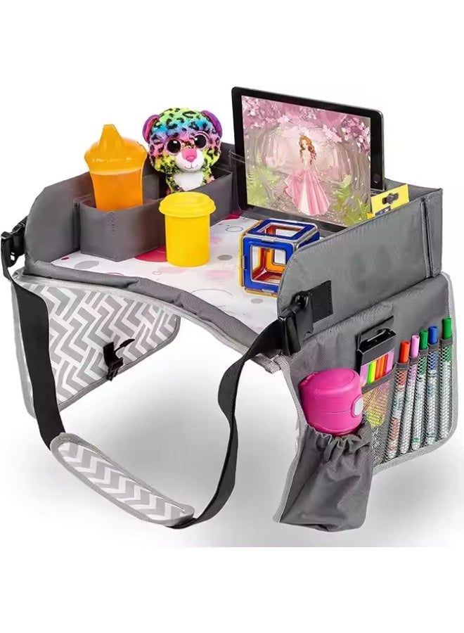 DUNISO Kids Travel Tray,Car Seat Tray for Kids Travel,Carseat Table For Kids Road Trip Activities with Storage Pockets & Dry Erase Board,Sturdy and Durable，for Kids Road Airplane Trip Activity - Image 1