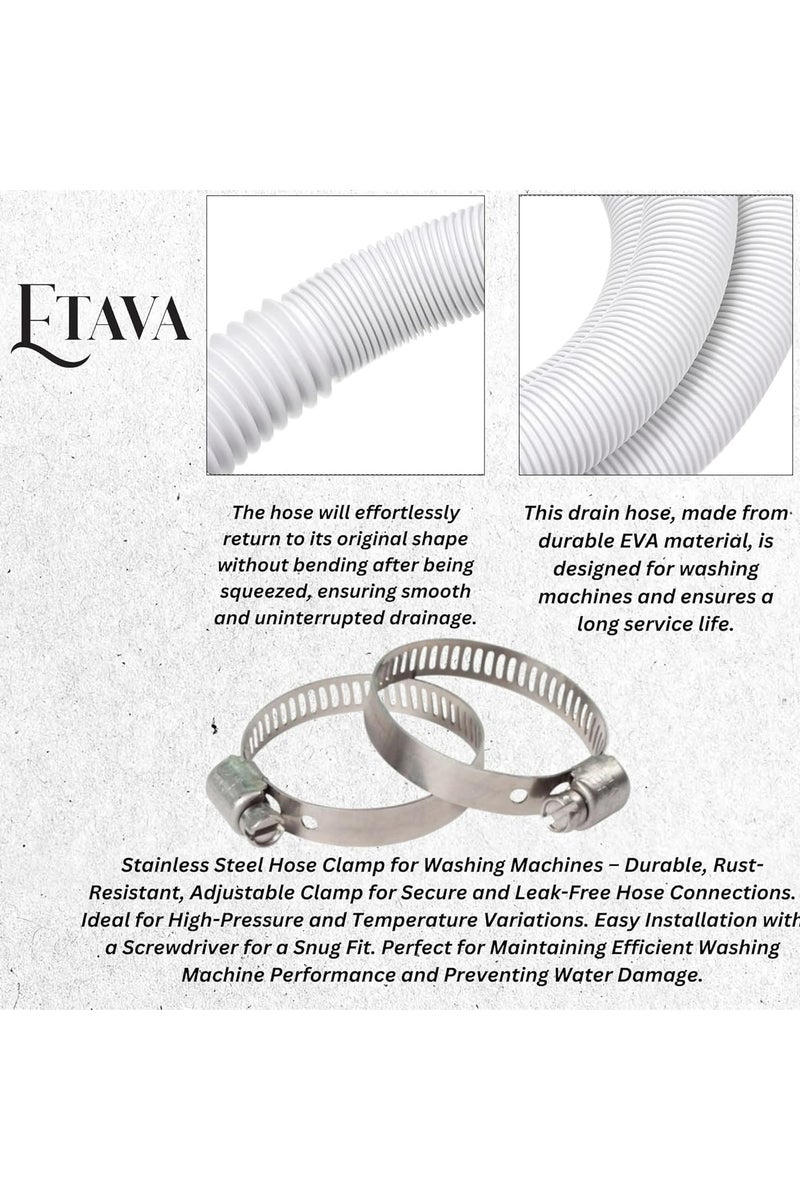 ETAVA Washing Machine Outlet Hose Pipe 1.5M (With Clamp) | Universal Drain Pipe | Flexible Extension Connector for Front & Top Load Washing Machines - Image 3