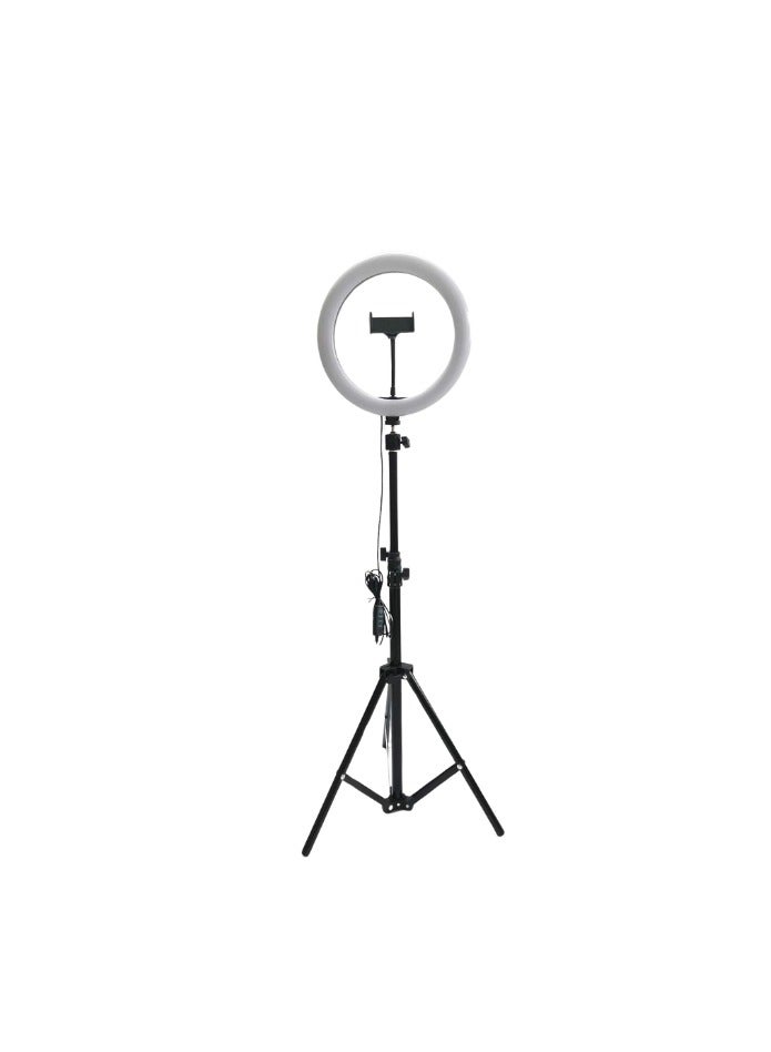 10-Inch LED Ring Light with Tripod Stand – 3 Color Modes, 8 Brightness Levels, USB Powered with Phone Holder – Black - Image 1