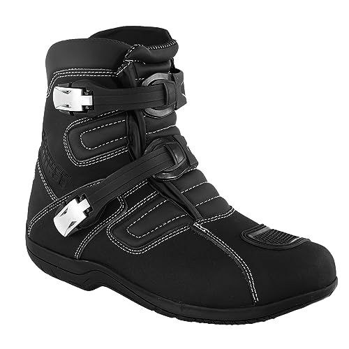 PROFIRST Mens Motorcycle Motorbike CE Amour Boots Anti Slip Rubber Soul Protective Waterproof Leather short Ankle Racing Adventure Off Road Touring Sports Safety Shoes (9, Black, numeric_9) - Image 2